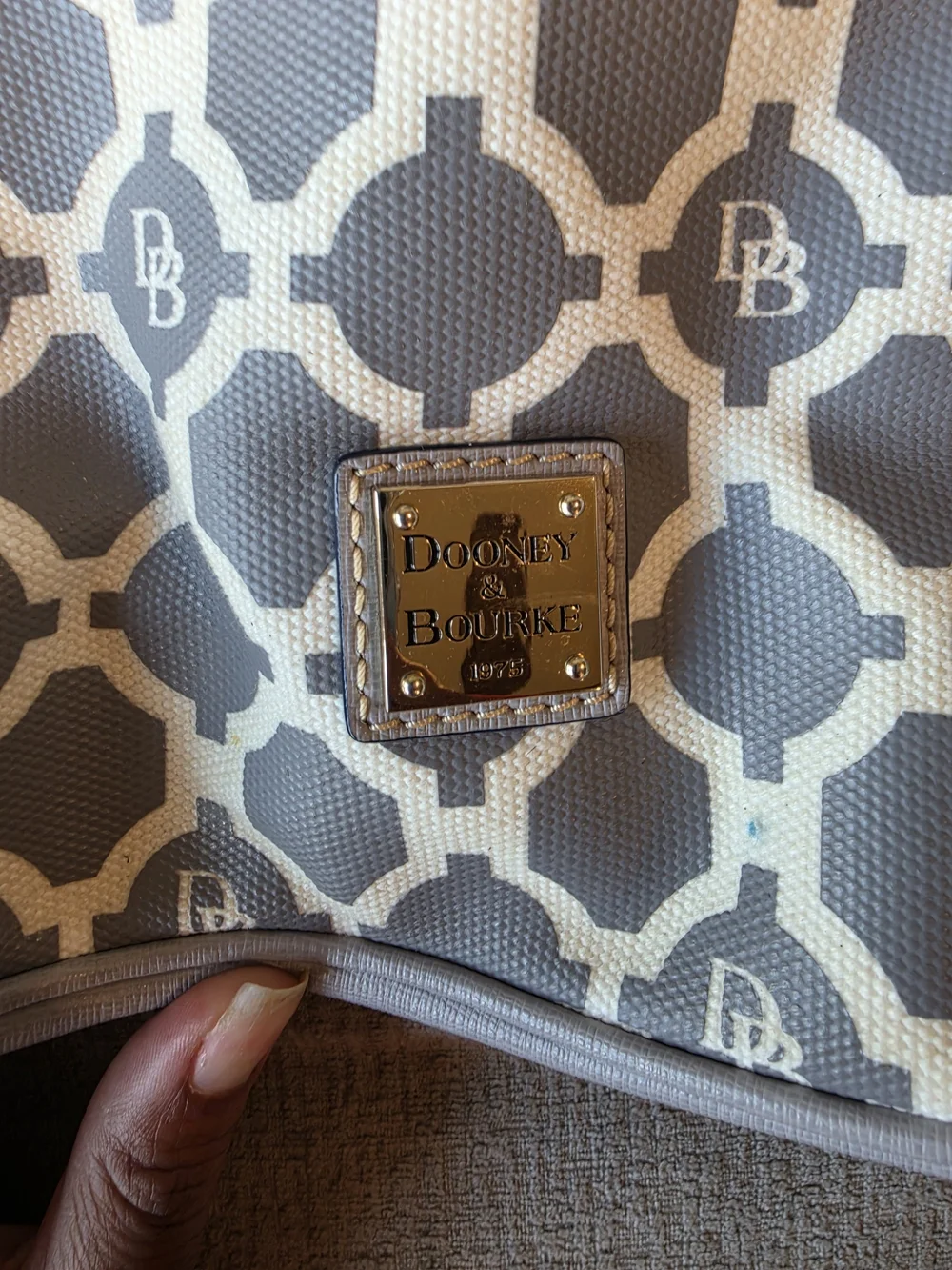 Dooney & Bourke Cream and Gray Signature Dome Satchel
